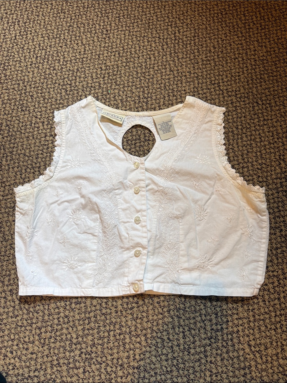 Vintage Arizona Jean Co White Embroidered Cotton Crop Top